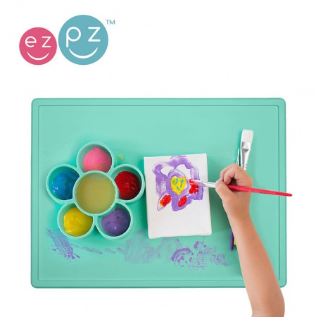 Silikonowa mata do zabawy z pojemniczkami | miętowa | EZPZ Flower Play Mat