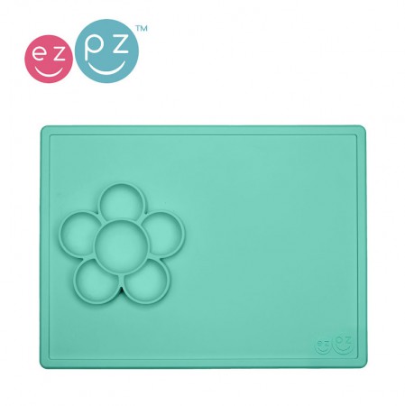 Silikonowa mata do zabawy z pojemniczkami | miętowa | EZPZ Flower Play Mat