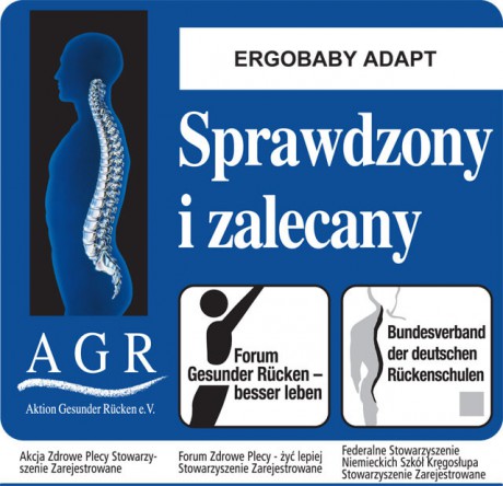 Nosidła Ergobaby Adapt uzyskały znak jakości AGR - oznacza to, że są one przyjazne dla kręgosłupa!