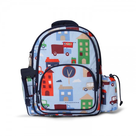 Duży plecak szkolny z kieszeniami | niebieski w autka | Penny Scallan